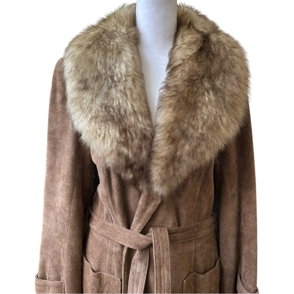 •SOLD• Vintage Penny Lane Coat Belted Suede Faux Fur Tan - Picture 6 of 10